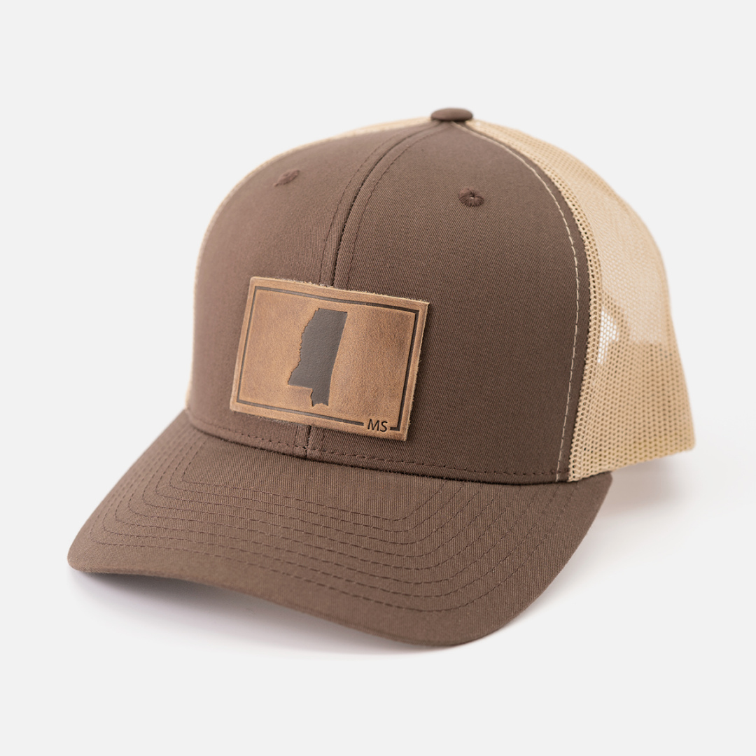 Mississippi Silhouette Hat | Leather Patch Trucker Hat: Navy