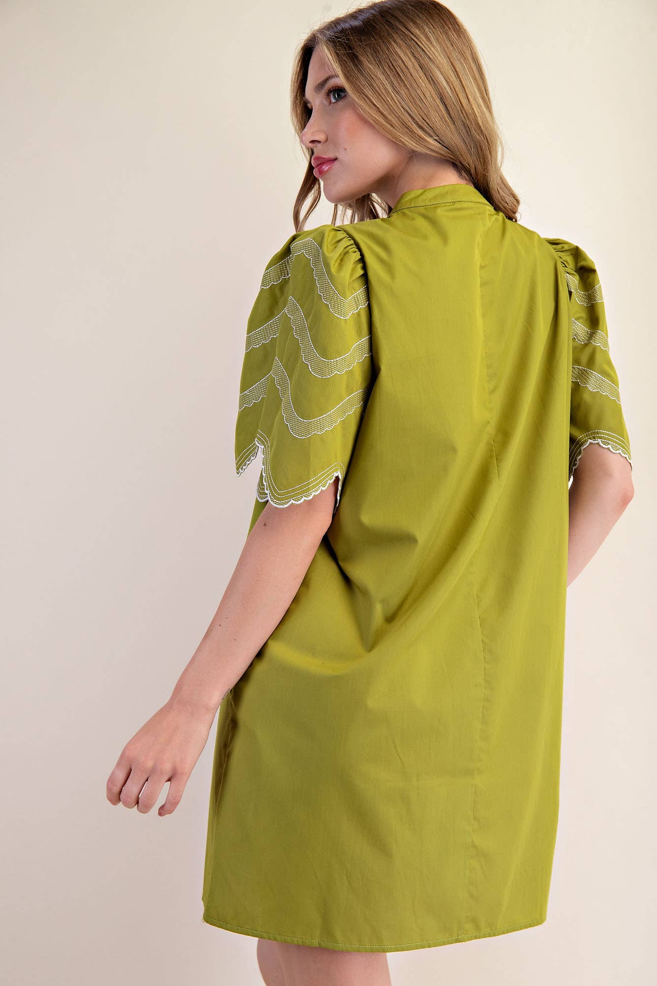 Balloon Sleeve Mini Dress: Chartreuse