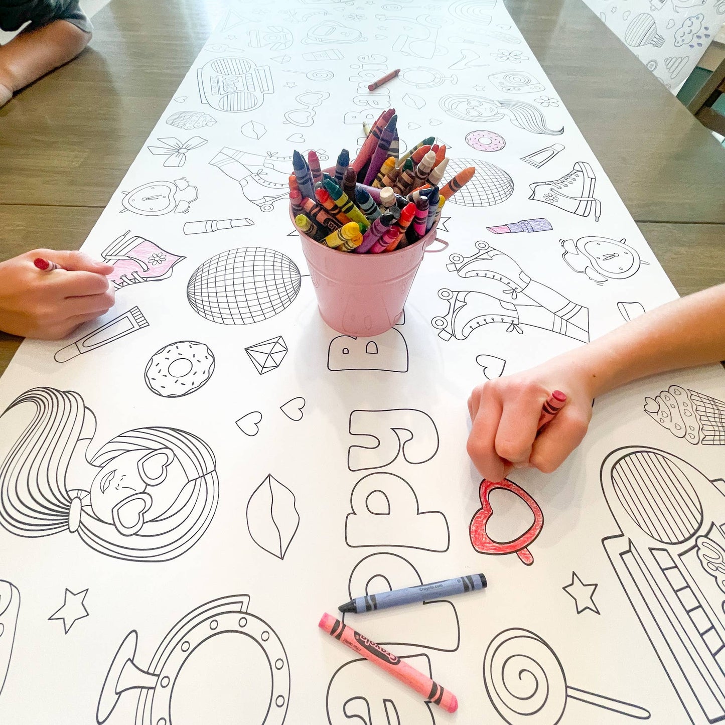 Pink Doll Coloring Table Runner| Happy Birthday: No personalization (no wording)