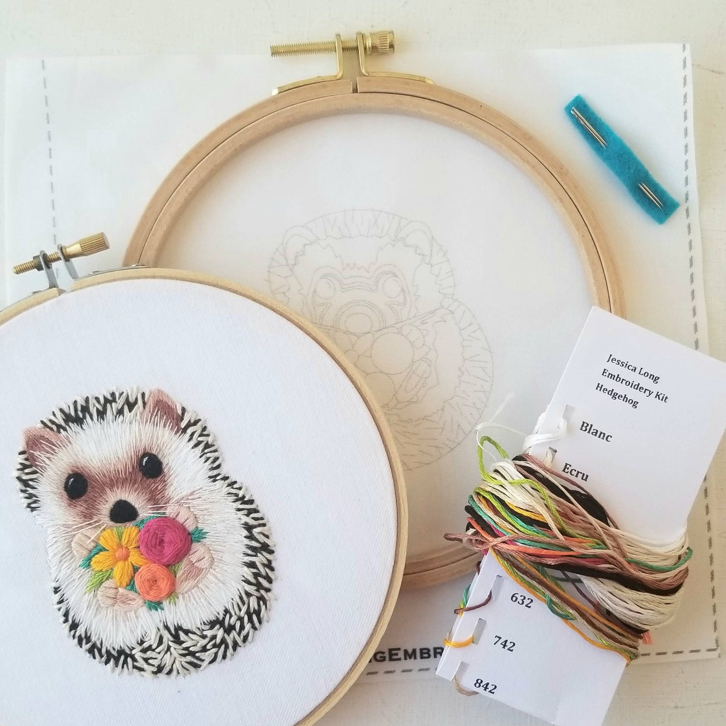Hedgehog Embroidery Kit: Full Skeins