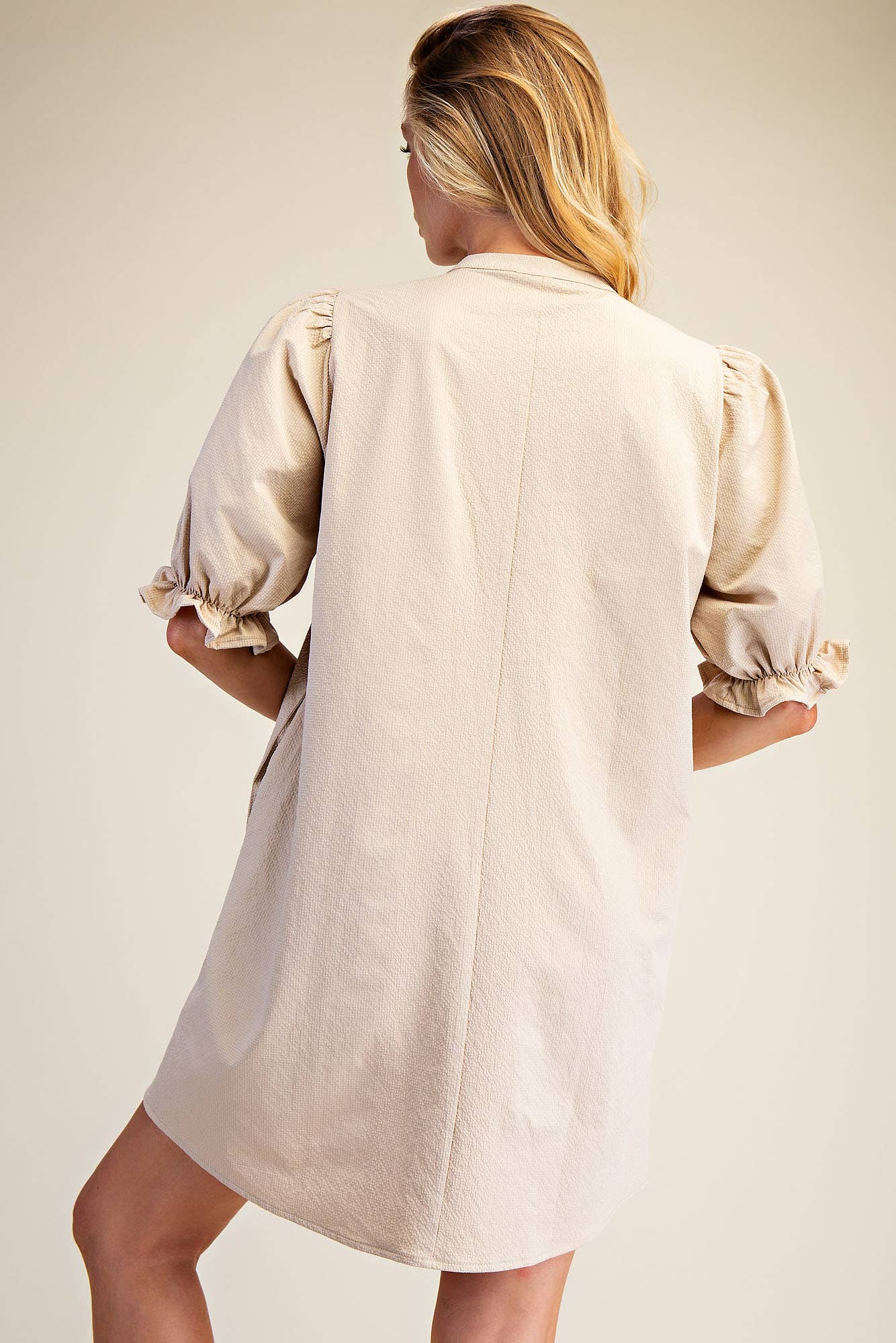 Puff Sleeve Mini Dress: Ivory / L