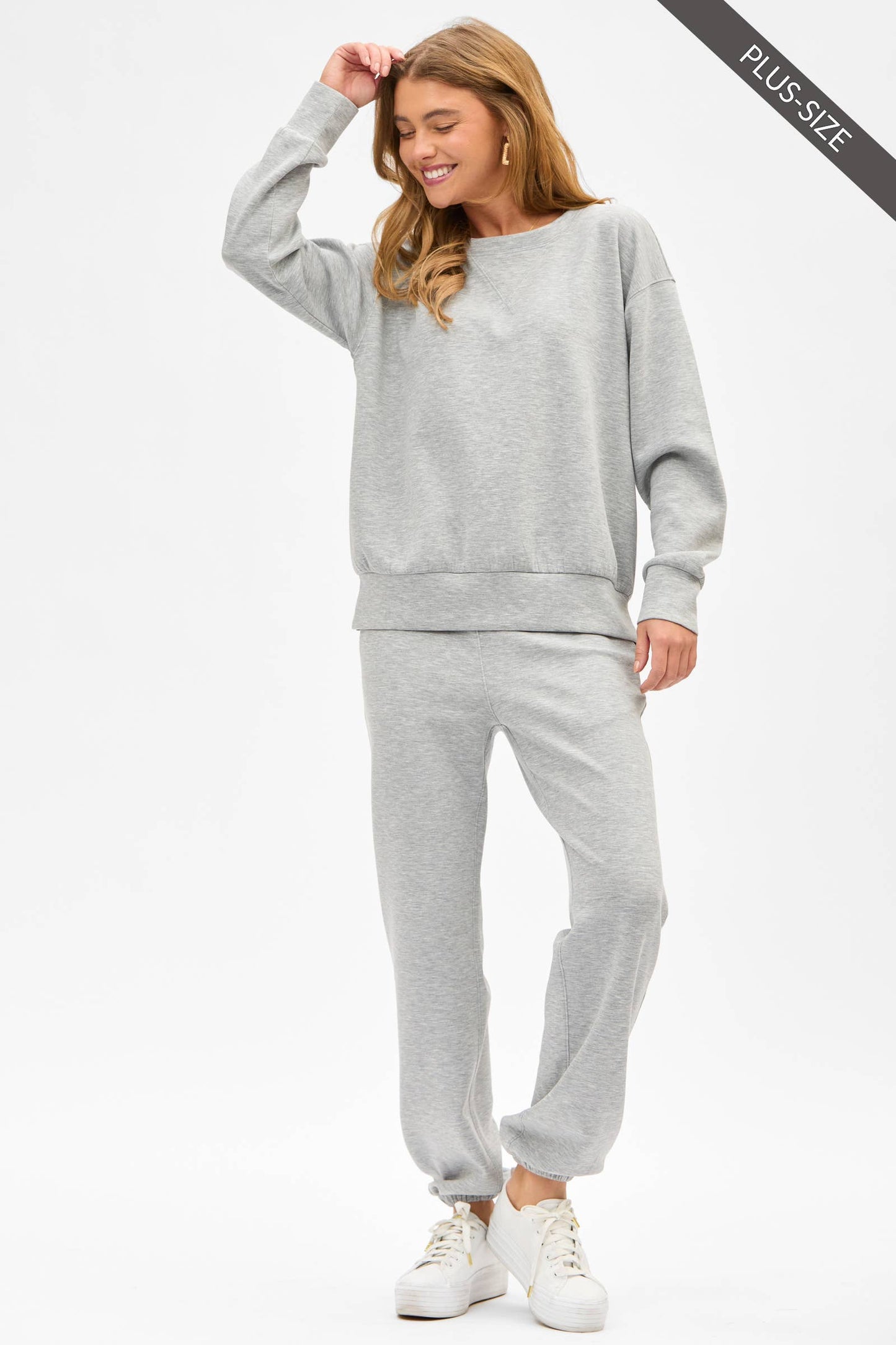 PLUS SIZE Crew Neck Pullover + Jogger Set TRVSET-MALIBUP: LILAC / 2X