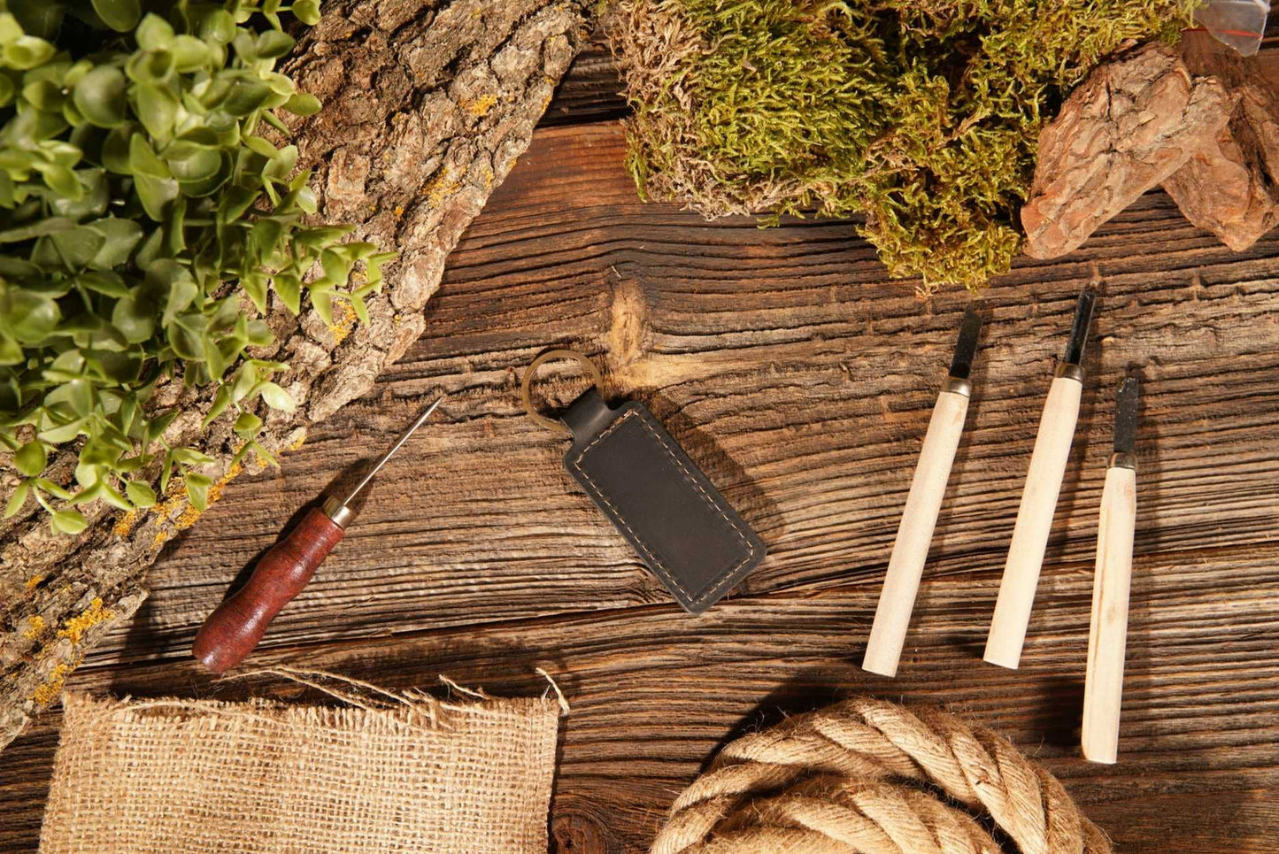 Leather Keychain, Geniune Leather Keychain: Black