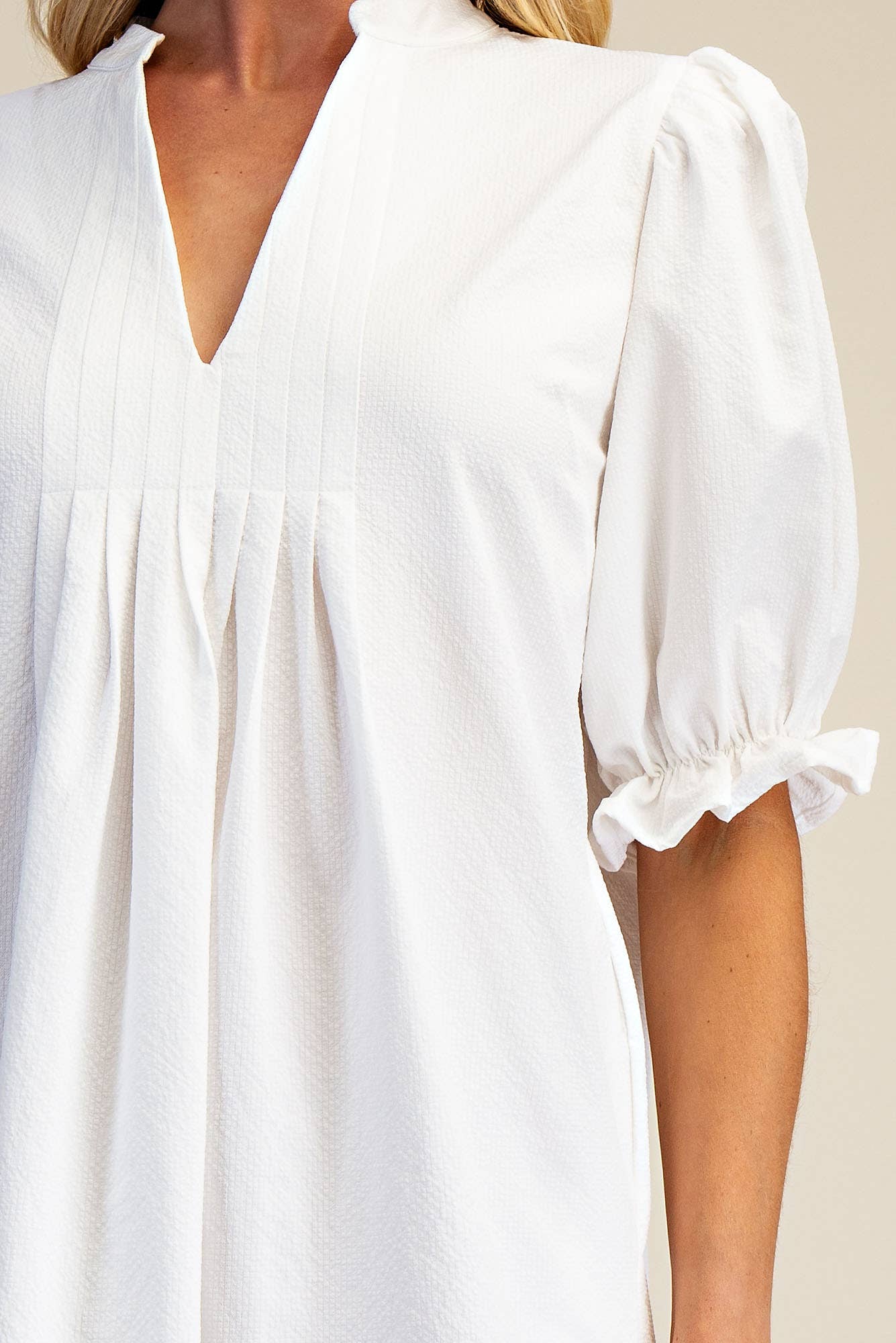 Puff Sleeve Mini Dress: Ivory / L