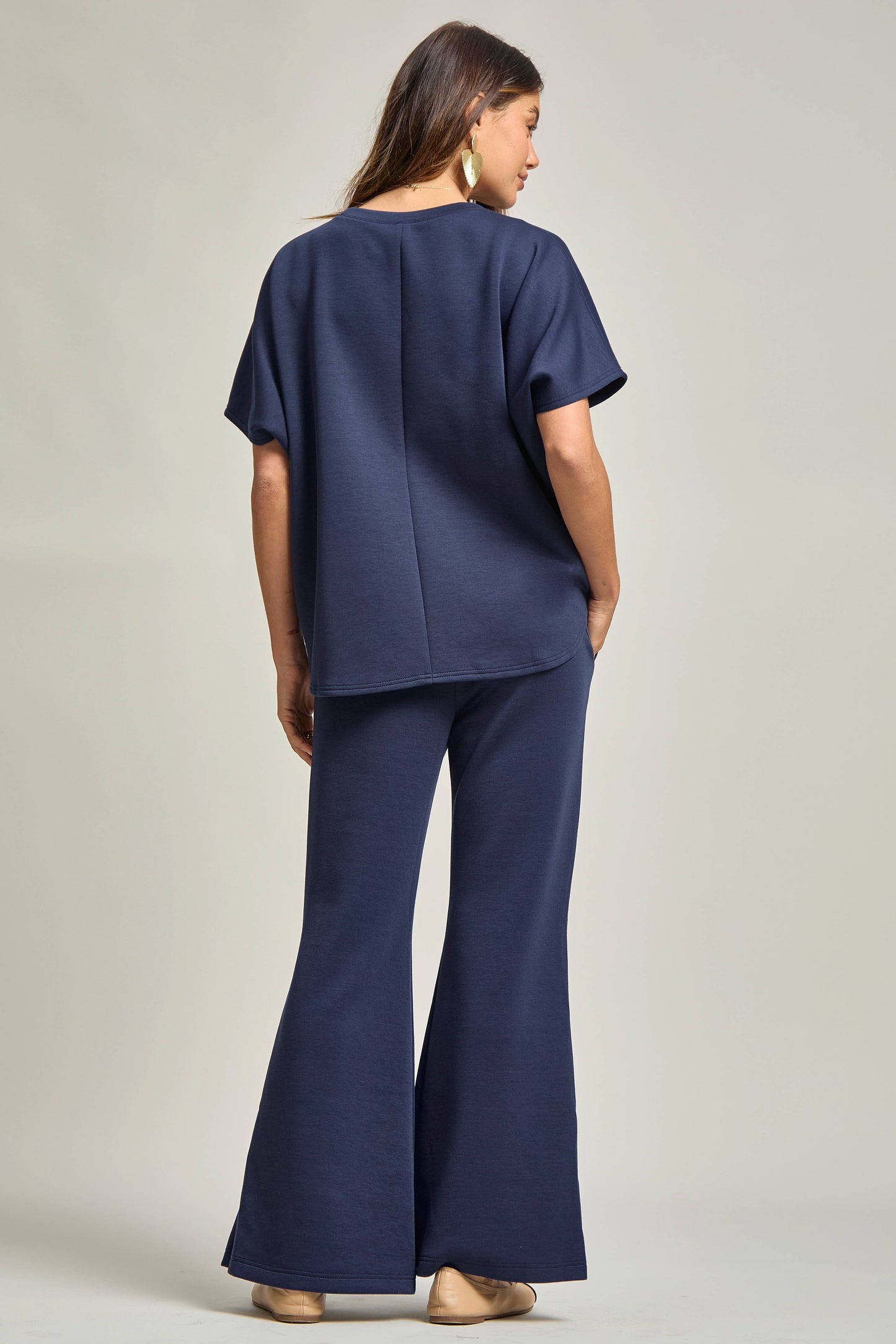 Poncho Top + Bell Bottom Modal Set: Navy / M