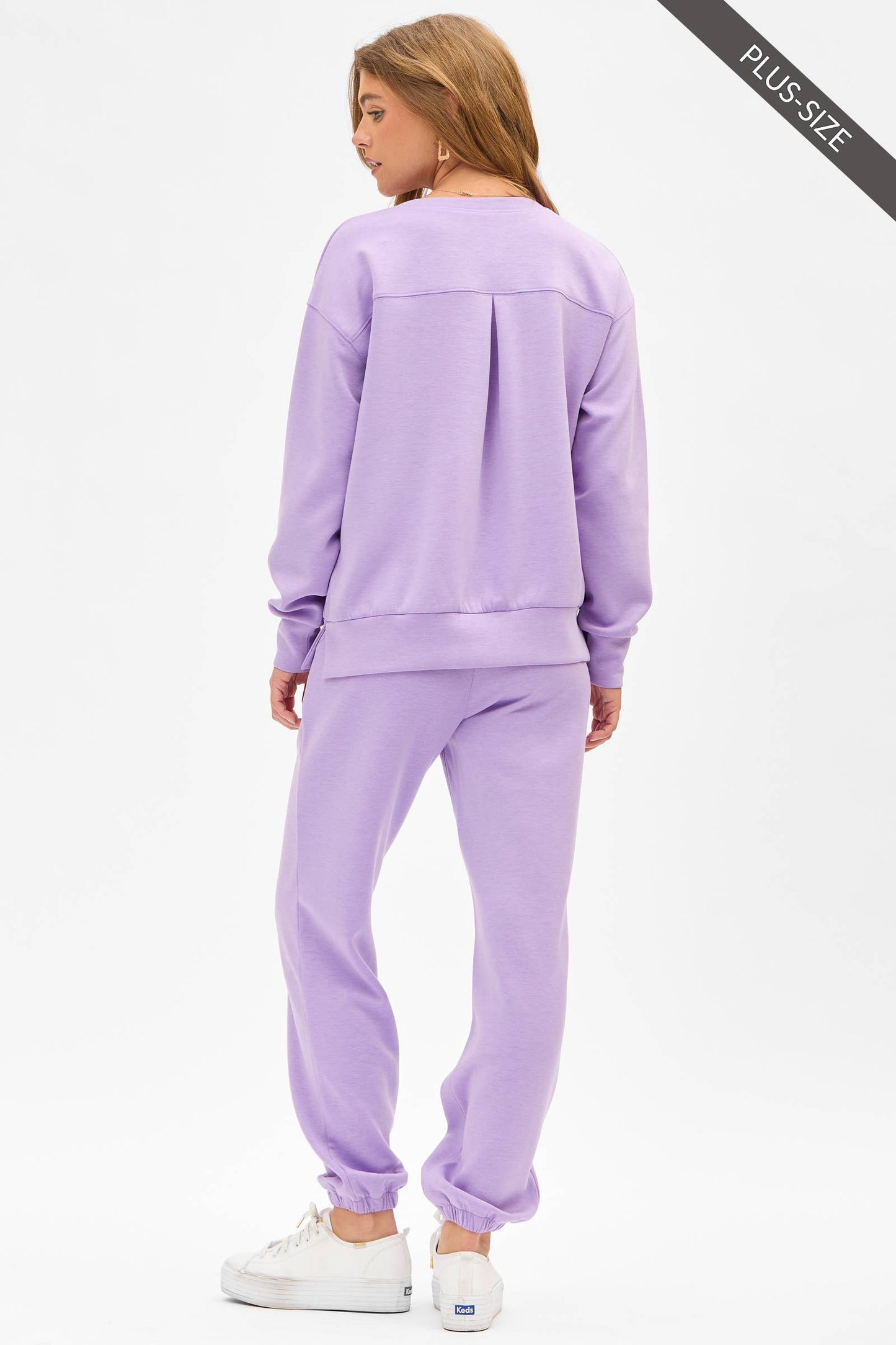 PLUS SIZE Crew Neck Pullover + Jogger Set TRVSET-MALIBUP: LILAC / 3X