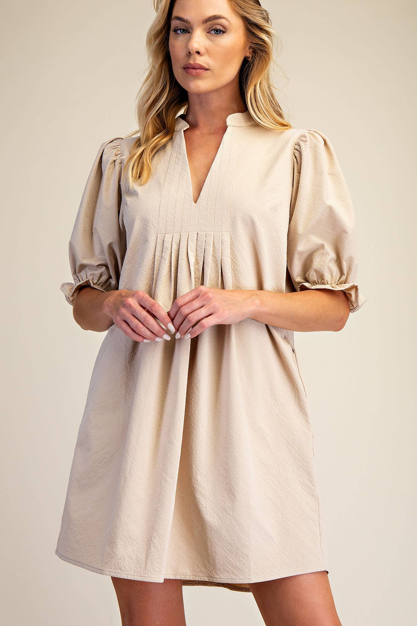 Puff Sleeve Mini Dress: Ivory / L