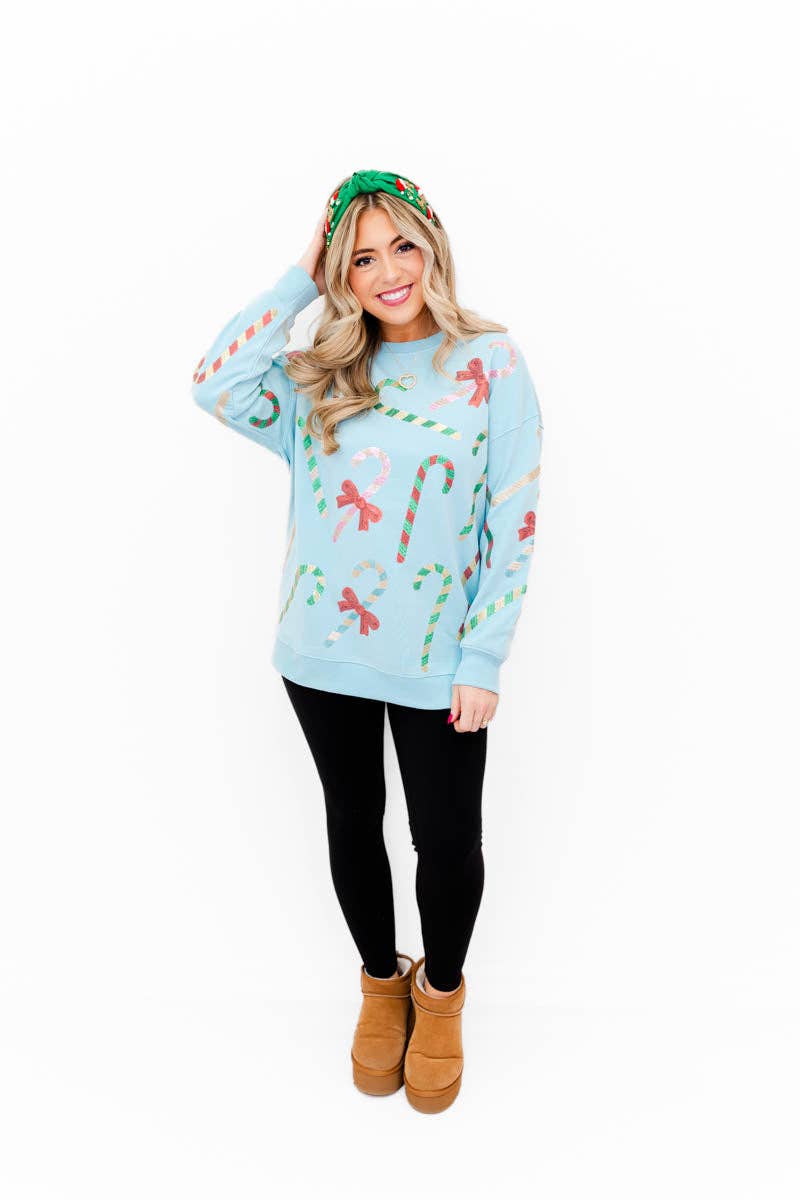 Merry Mint Sparkle Sweatshirt: Baby Blue / L/XL