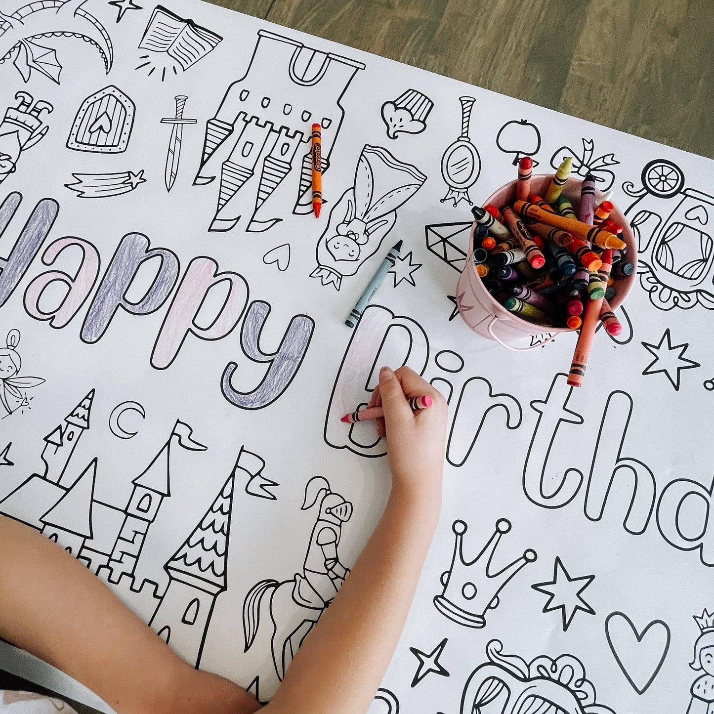 Enchanted Fairytale Coloring Table Runner| Happy Birthday: No personalization (no wording)