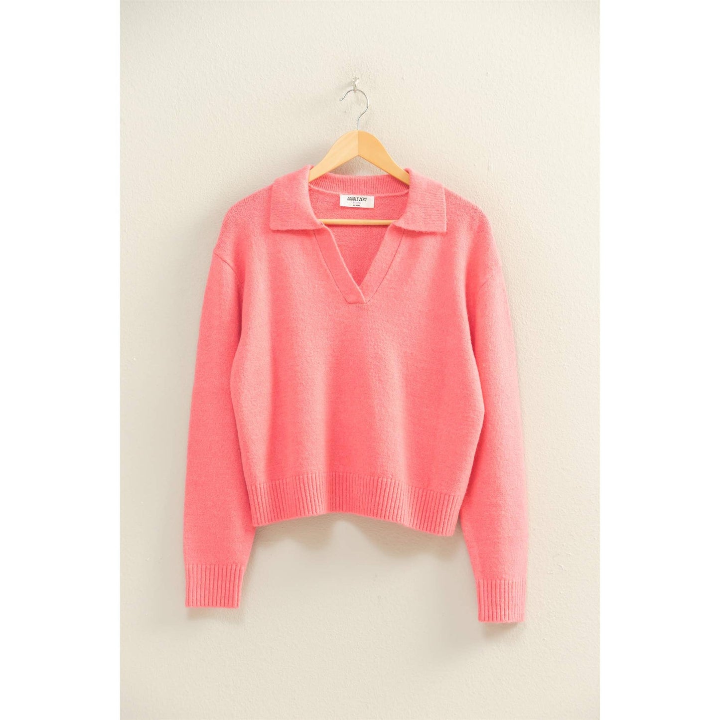 Collared V Neck Sweater: TAFFY PINK