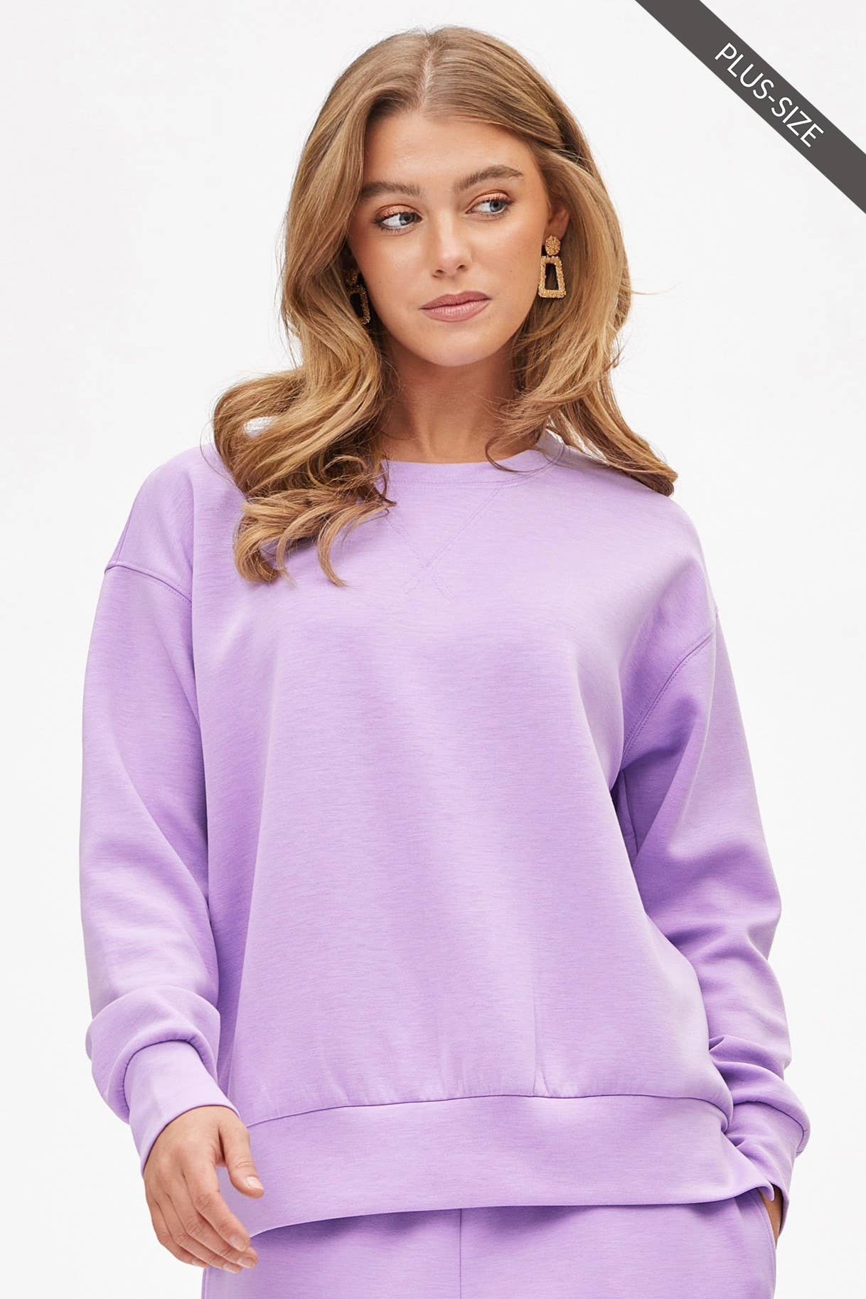 PLUS SIZE Crew Neck Pullover + Jogger Set TRVSET-MALIBUP: LILAC / 3X