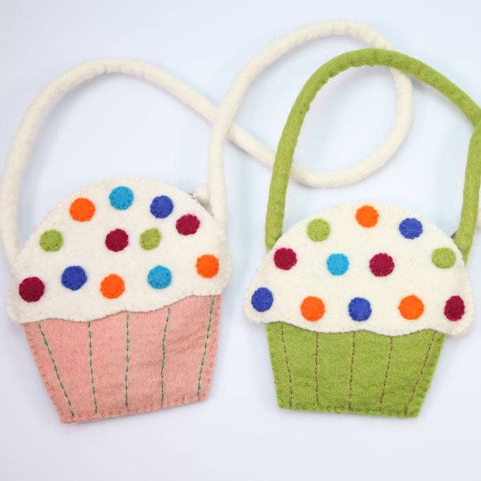 Muffin Long Handle Felted Kids Hand Bag: Pink