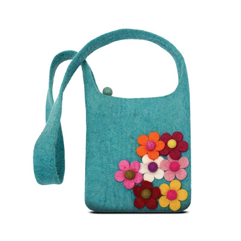 Side Flower Cross Body Kids Bag: Turquoise