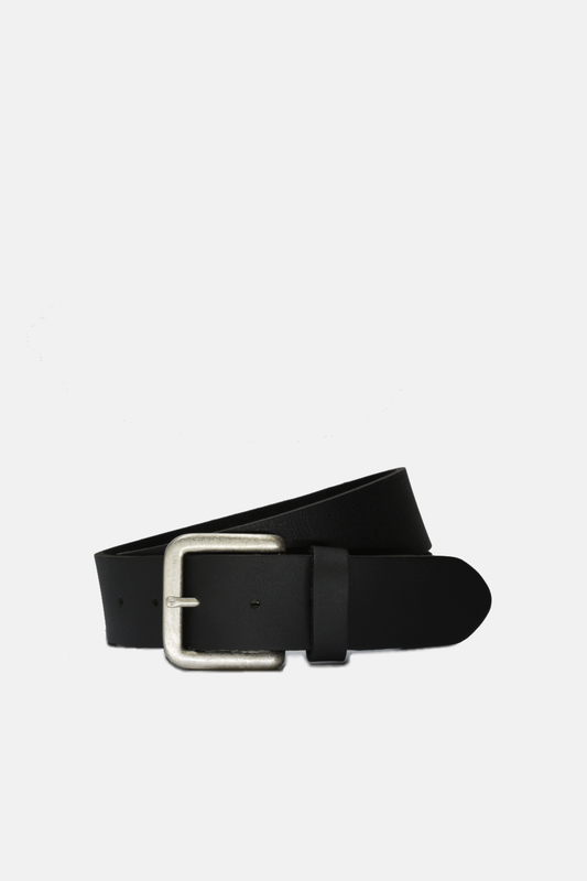 Wide Black Leather on Steel Buckle Belt: Small