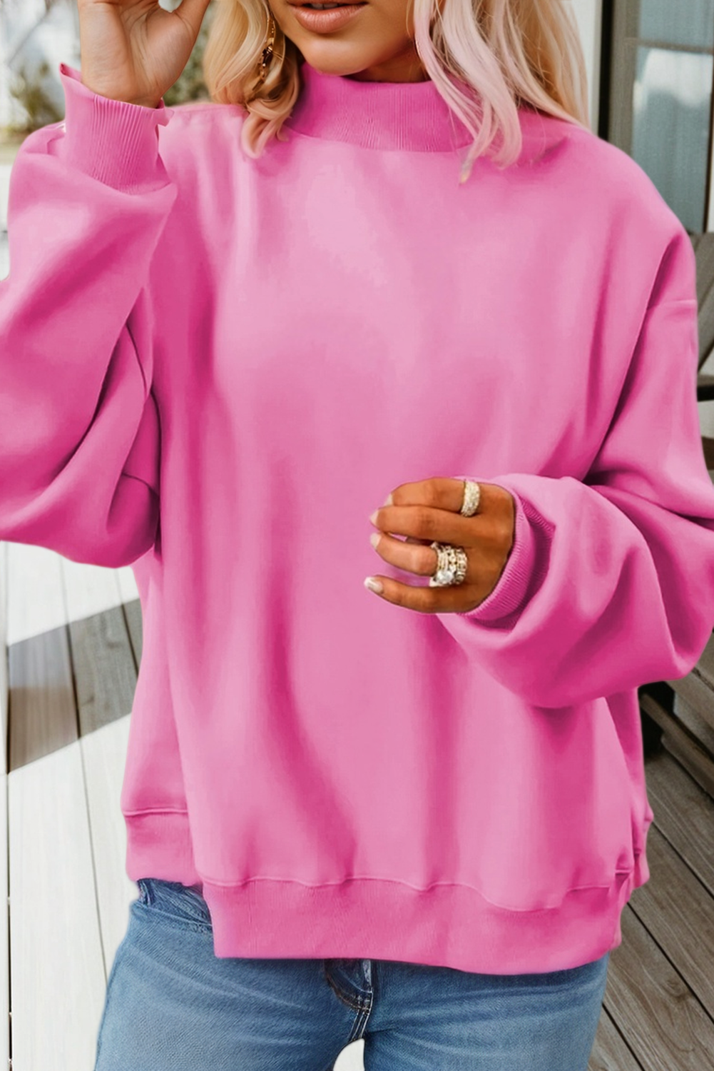 Game Day Oversize Reversible Mock Neck Sweatshirt (S-XL): Light Grey / Missy / S