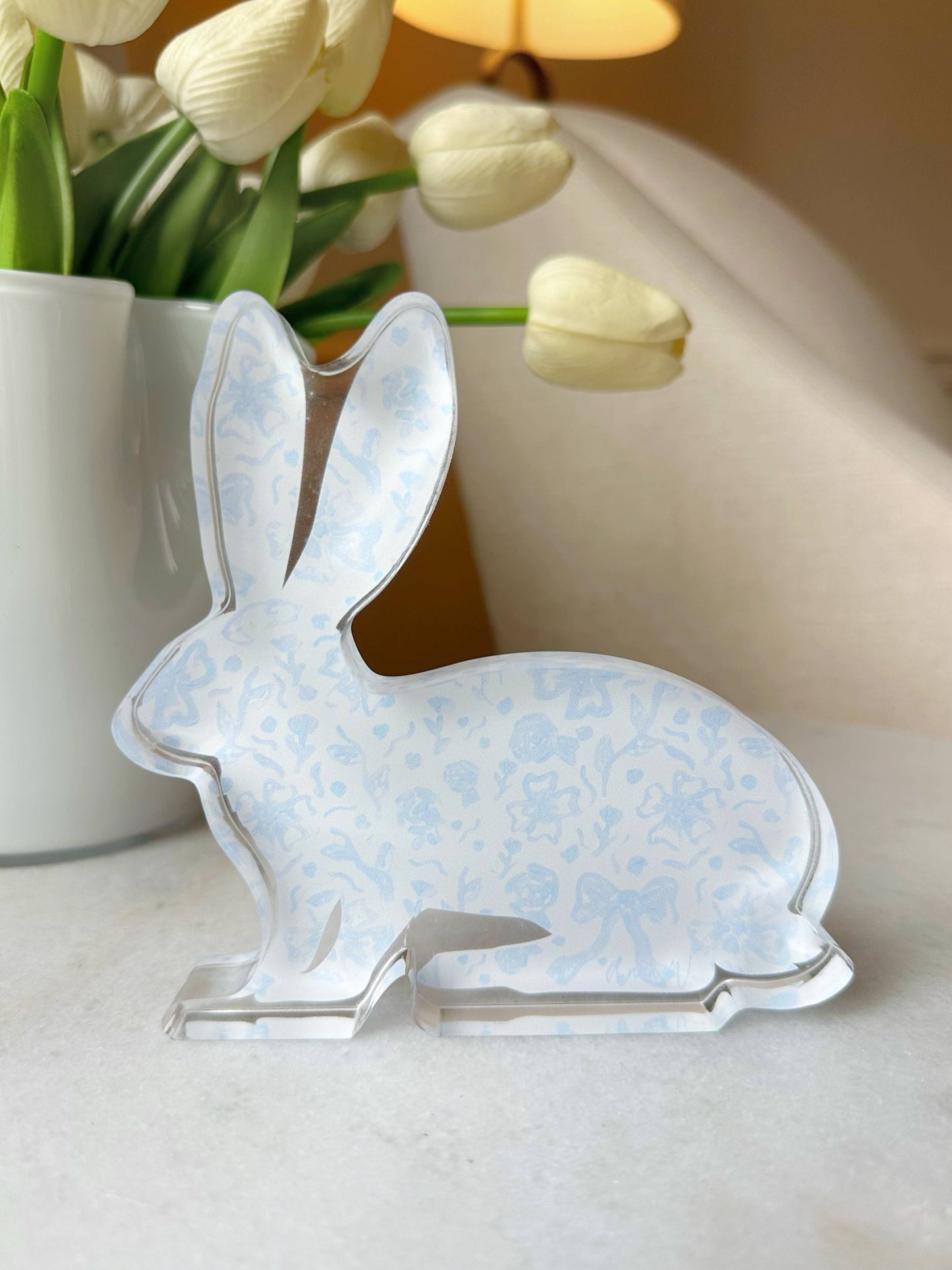 Easter Acrylic Bunny Block : Blue Spring Pattern Bunny