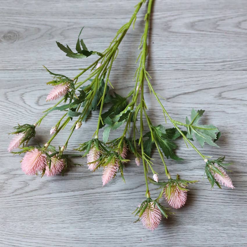 26" Artificial Thistle Eryngium Sea Holly-10Flowers : Wine Burgundy