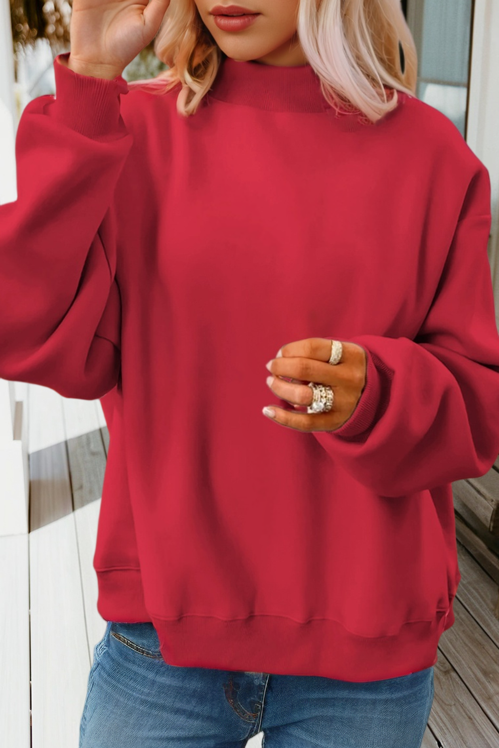 Game Day Oversize Reversible Mock Neck Sweatshirt (S-XL): Light Grey / Missy / S