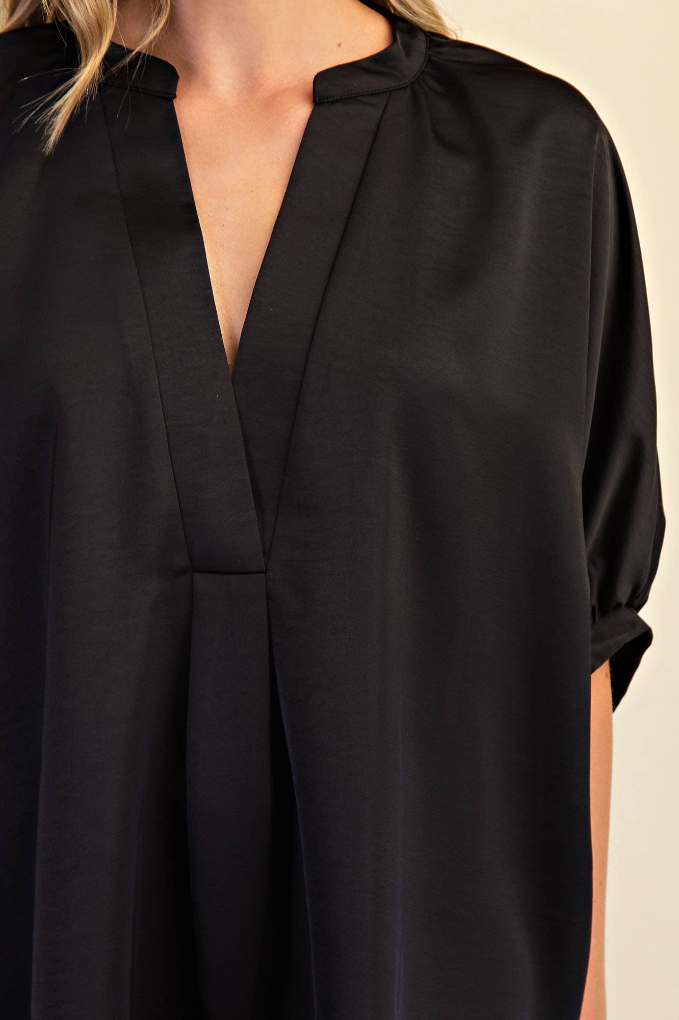 V-Neck Placket Oversized Satin Top: Burgundy / M