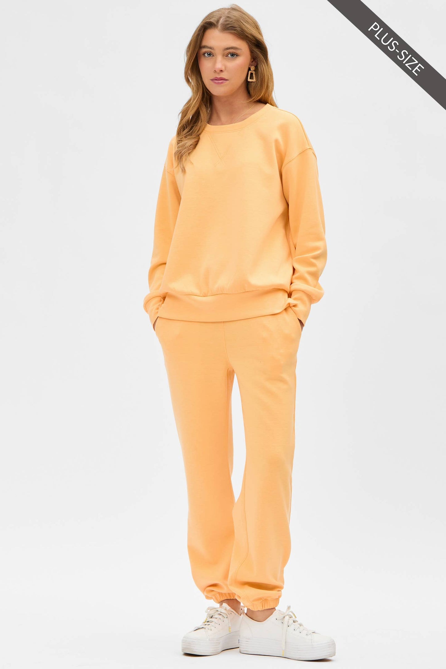 PLUS SIZE Crew Neck Pullover + Jogger Set TRVSET-MALIBUP: LILAC / 2X