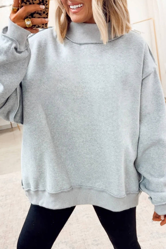 Game Day Oversize Reversible Mock Neck Sweatshirt (S-XL): Light Grey / Missy / L
