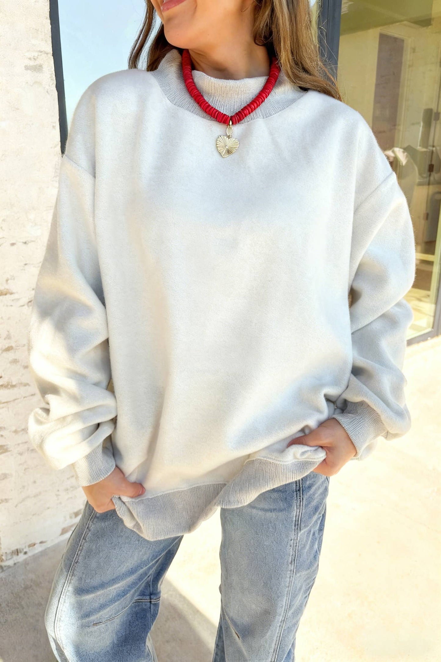 Game Day Oversize Reversible Mock Neck Sweatshirt (S-XL): Light Grey / Missy / L