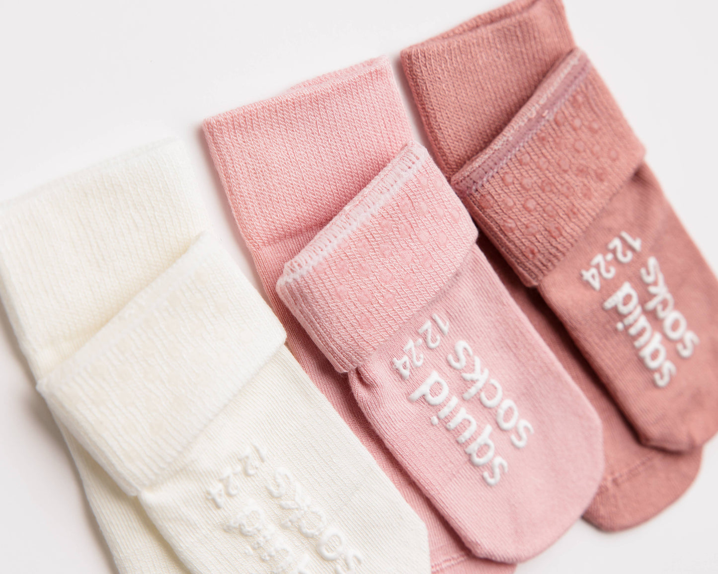 Claire - Non-Slip Baby Socks in Ivory, Peony, Desert Rose : 0 - 6M