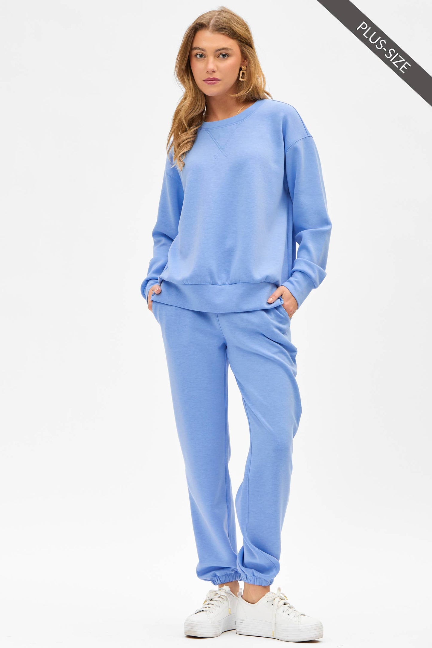 PLUS SIZE Crew Neck Pullover + Jogger Set TRVSET-MALIBUP: LILAC / 2X