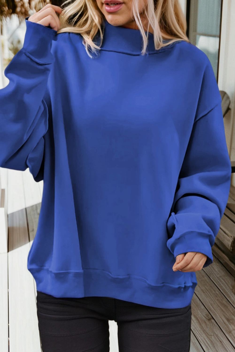 Game Day Oversize Reversible Mock Neck Sweatshirt (S-XL): Light Grey / Missy / L